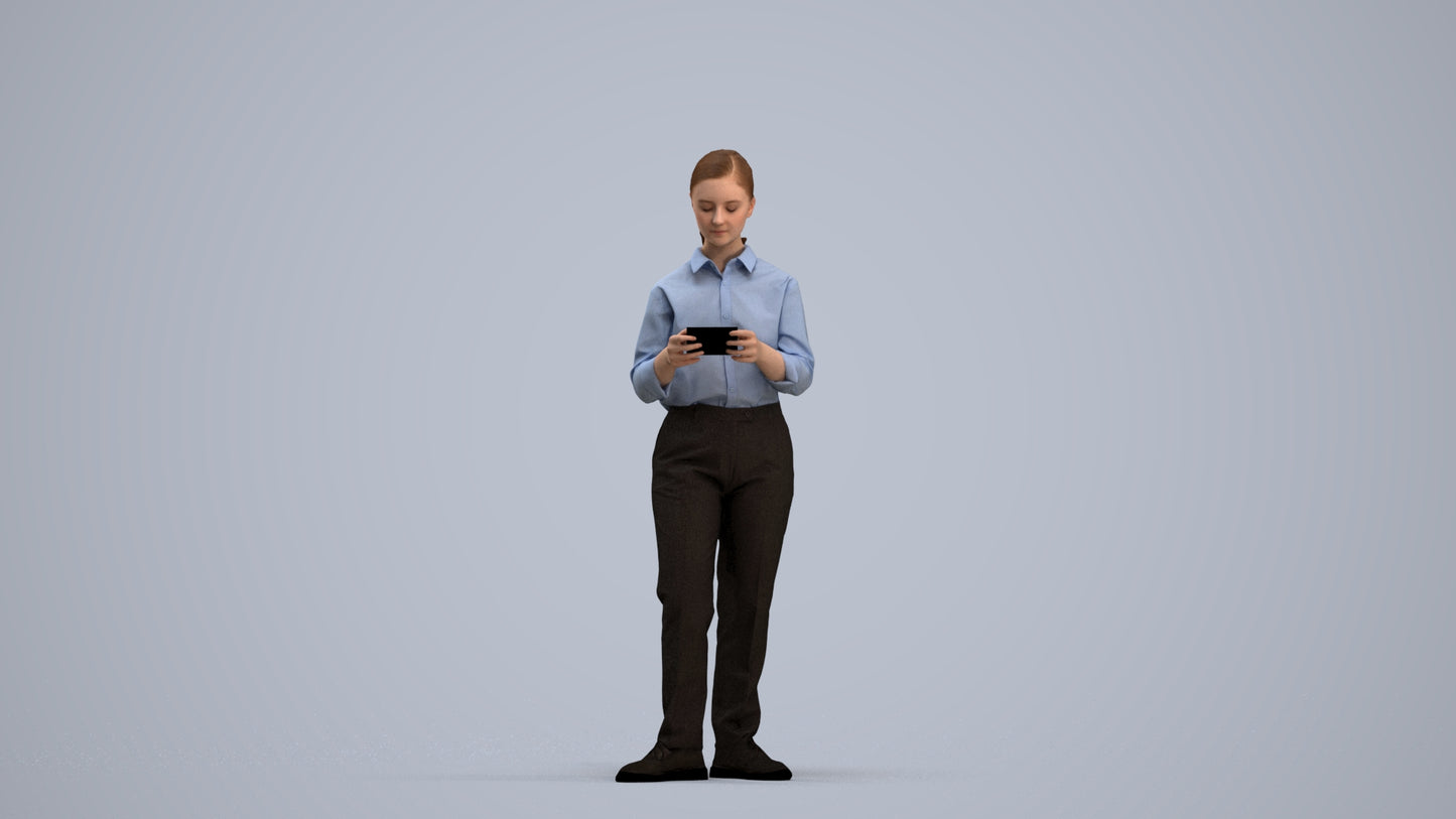 3D scanned girl kids, photorealistic archviz people for Enscape and SketchUp, standing pose render