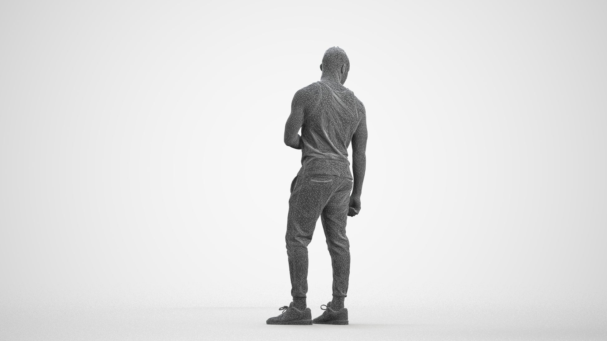 photogrammetry 3D man casual standing, realistic human model archviz FBX, wireframe front view