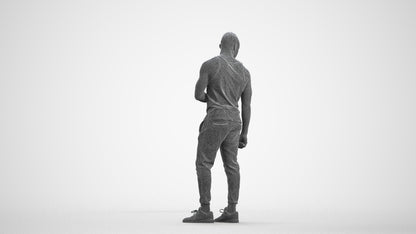 photogrammetry 3D man casual standing, realistic human model archviz FBX, wireframe front view