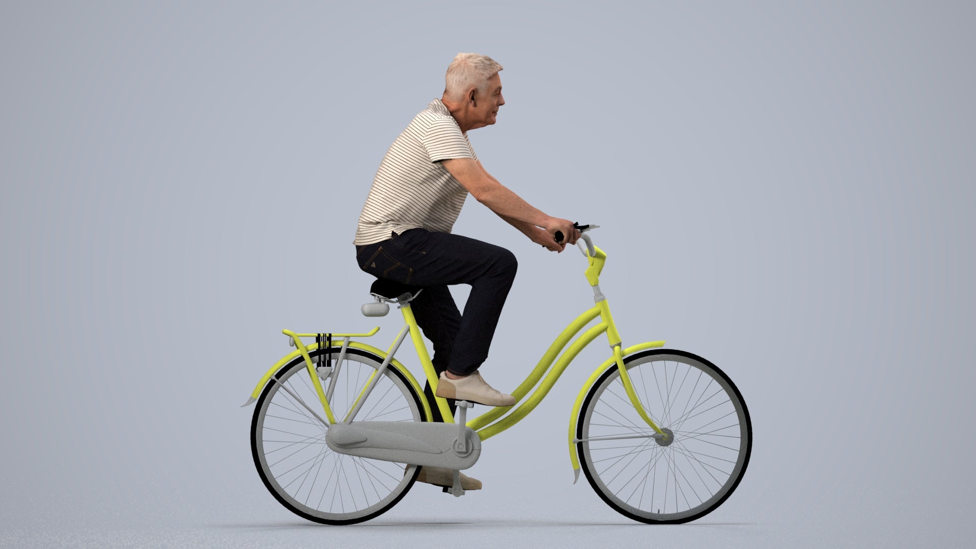 scanned 3D senior man casual cycling, photogrammetry people for Enscape and V-Ray, side view render