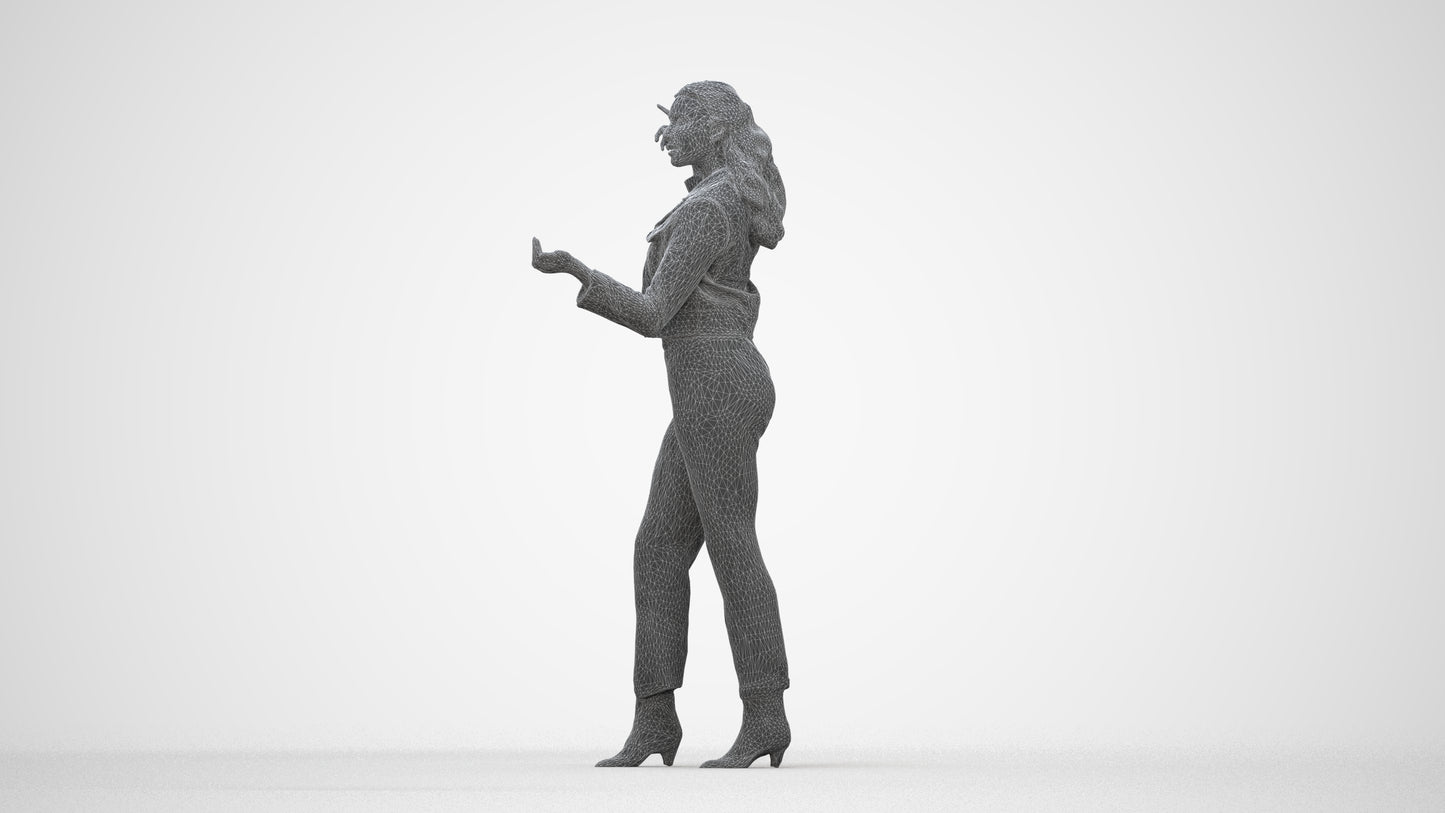 photogrammetry 3D woman business standing, realistic human model archviz FBX, wireframe back view