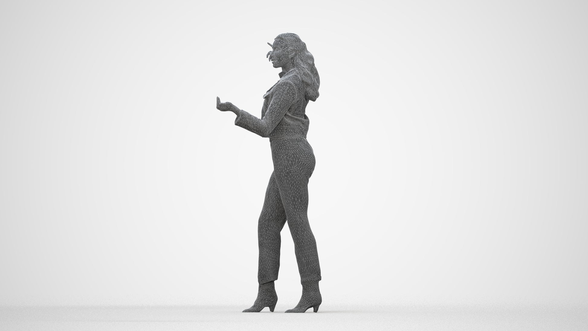 photogrammetry 3D woman business standing, realistic human model archviz FBX, wireframe back view