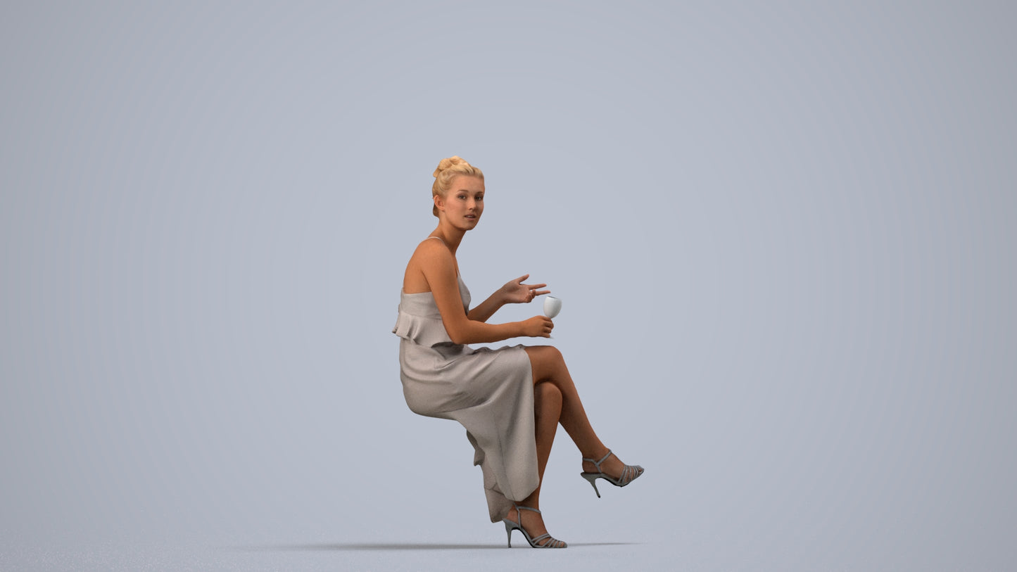 3D scanned woman formalaffairs formal, photorealistic archviz people for Enscape and SketchUp, side view render