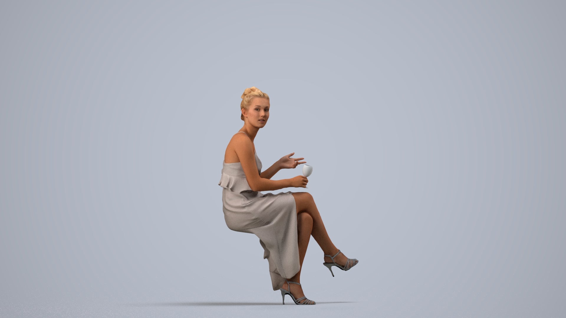 3D scanned woman formalaffairs formal, photorealistic archviz people for Enscape and SketchUp, side view render
