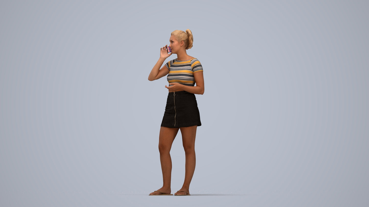 realistic 3D woman casual standing, scanned archviz people for Blender and 3ds Max, top-down view render