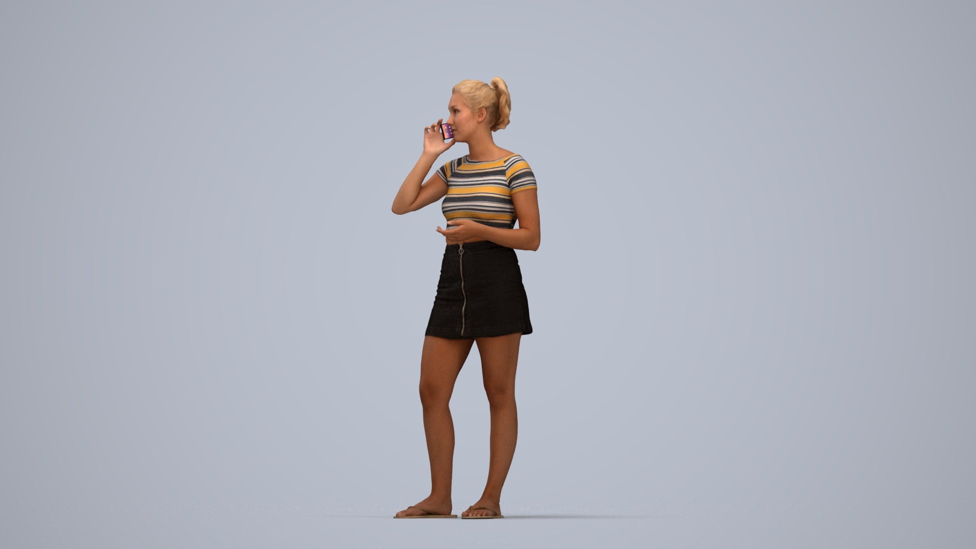 realistic 3D woman casual standing, scanned archviz people for Blender and 3ds Max, top-down view render