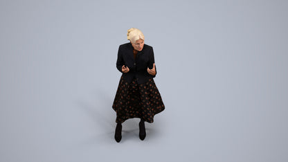 realistic 3D senior woman business standing, scanned archviz people for Blender and 3ds Max, back view render
