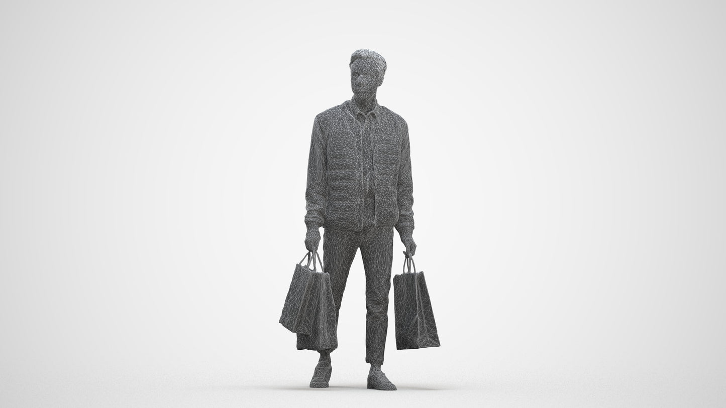 3D human model man casual formal, photogrammetry scanned person for archviz, three-quarter front view render