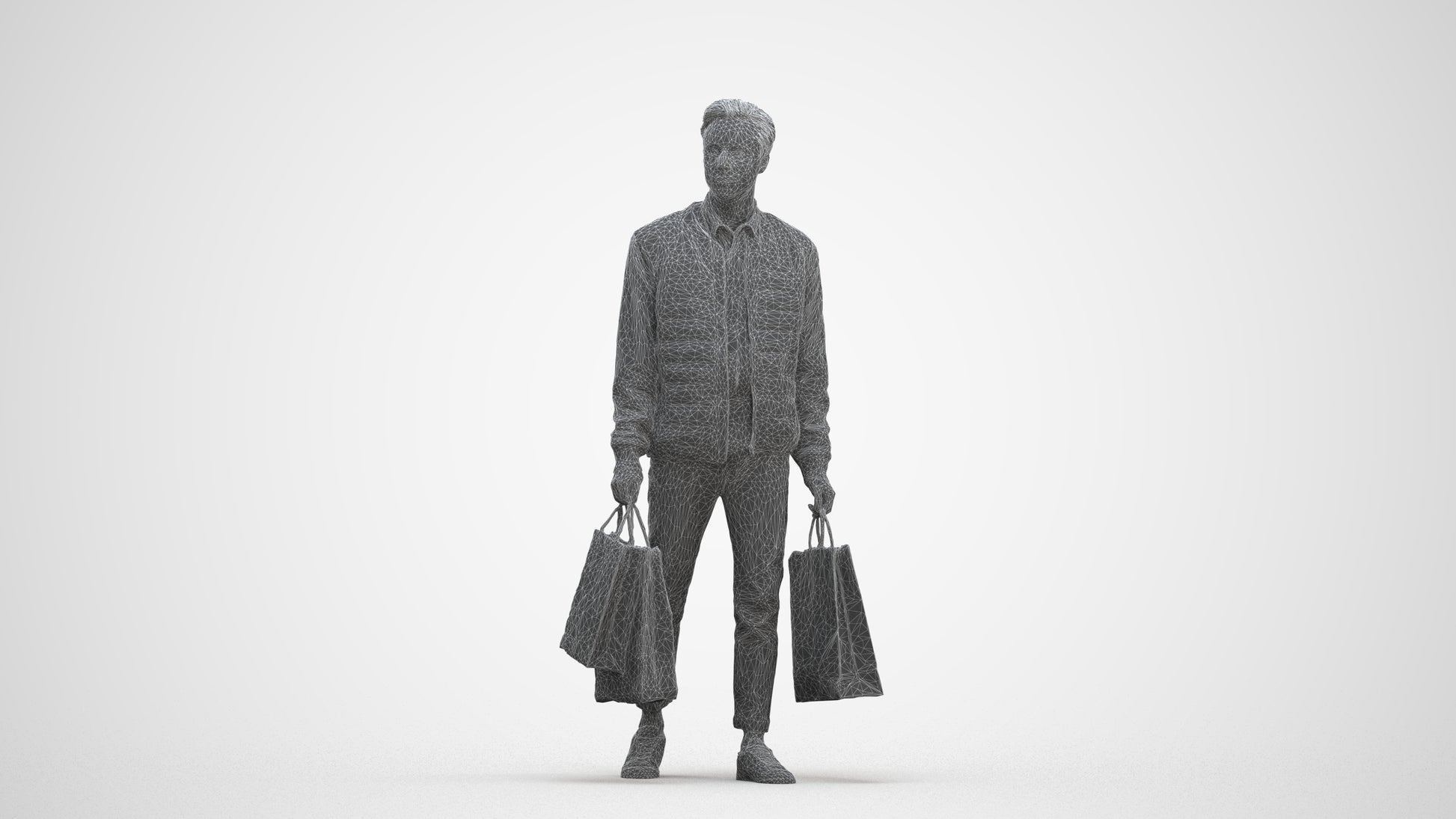 3D human model man casual formal, photogrammetry scanned person for archviz, three-quarter front view render