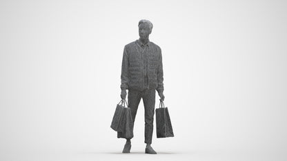 3D human model man casual formal, photogrammetry scanned person for archviz, three-quarter front view render