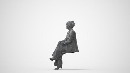 3D human model woman business sitting, photogrammetry scanned person for archviz, square thumbnail