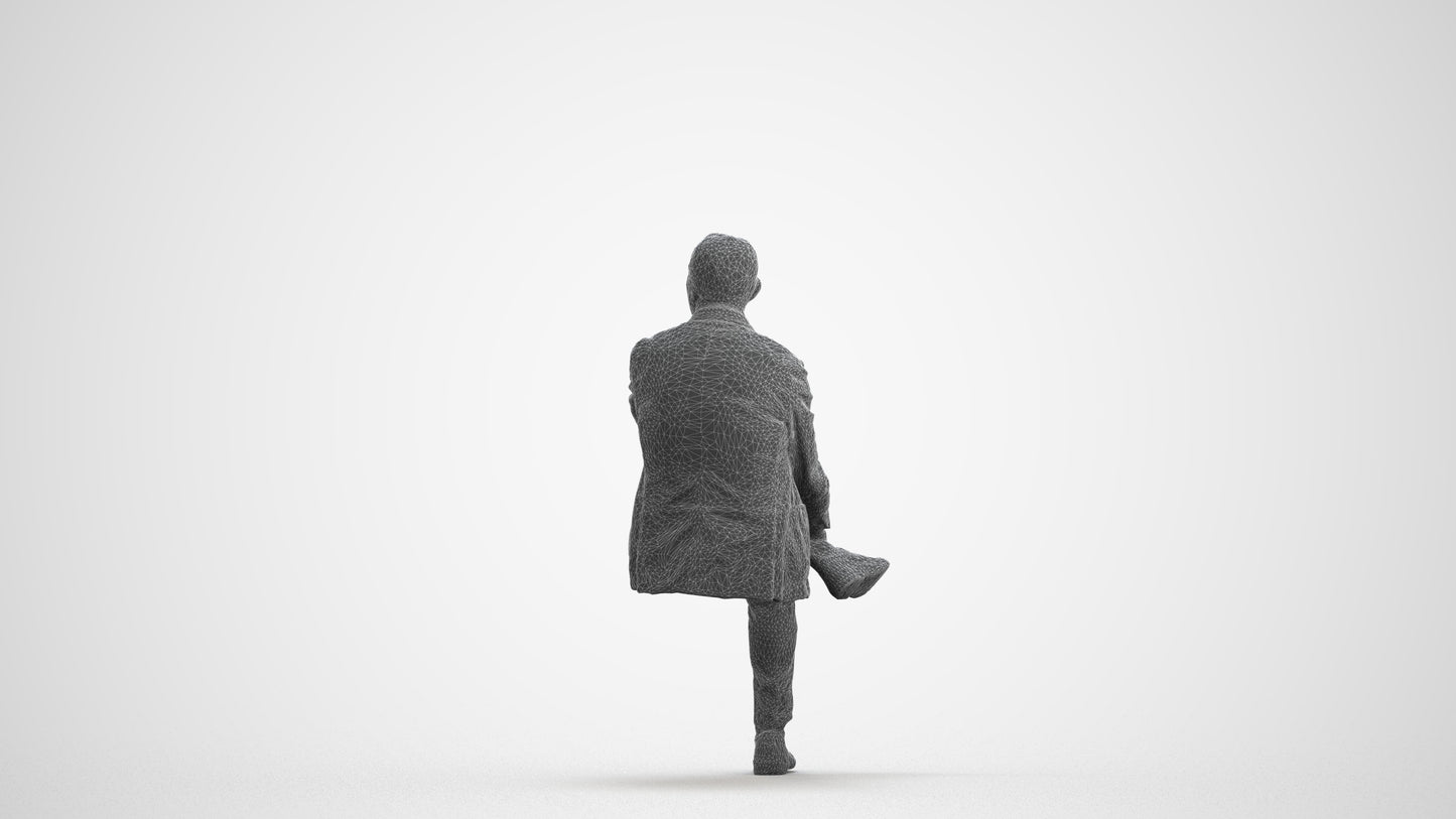scanned 3D senior man business sitting, photogrammetry people for Enscape and V-Ray, wireframe front view