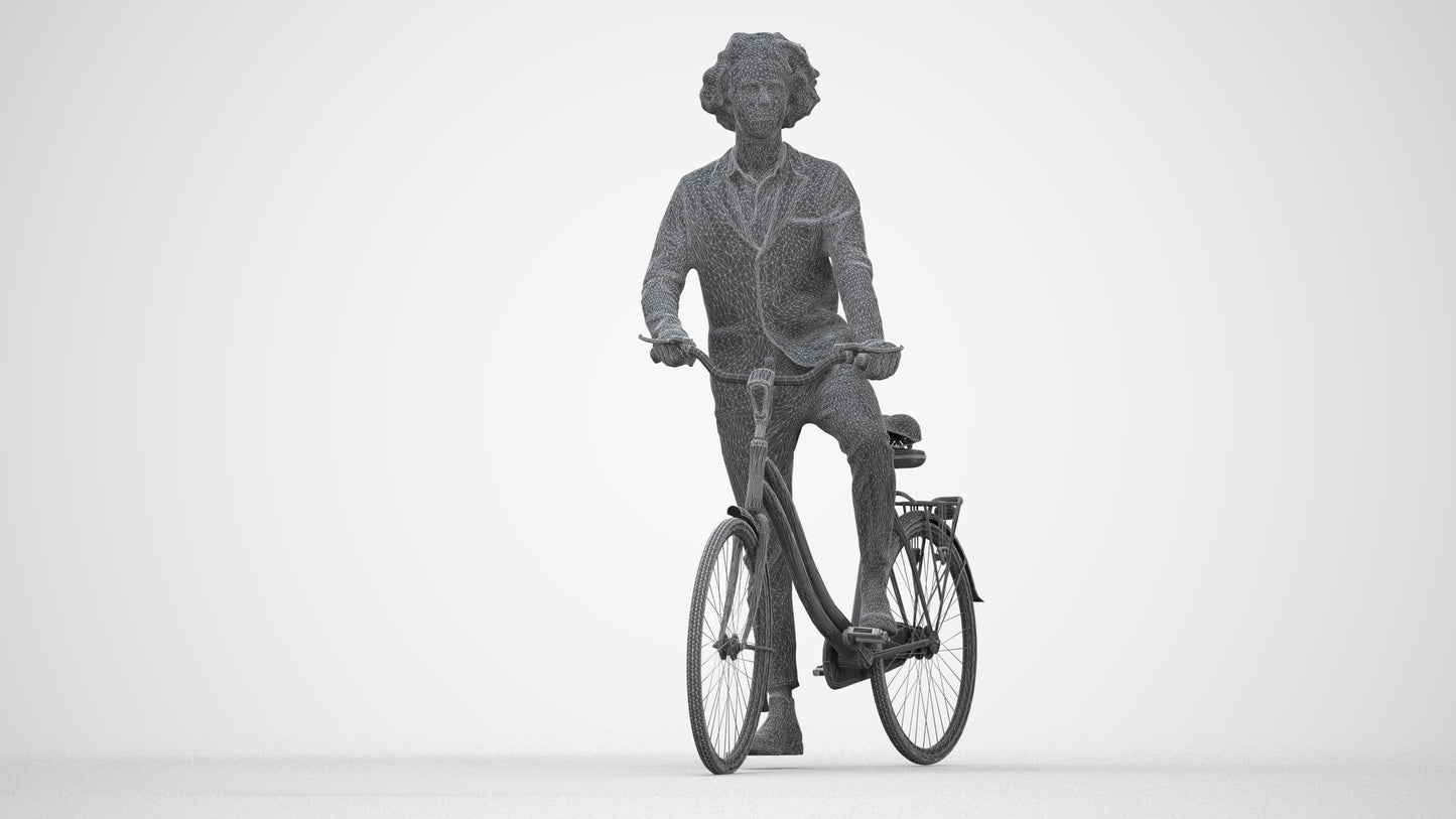 scanned 3D man business cycling, photogrammetry people for Enscape and V-Ray, wireframe back view