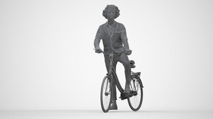 scanned 3D man business cycling, photogrammetry people for Enscape and V-Ray, wireframe back view