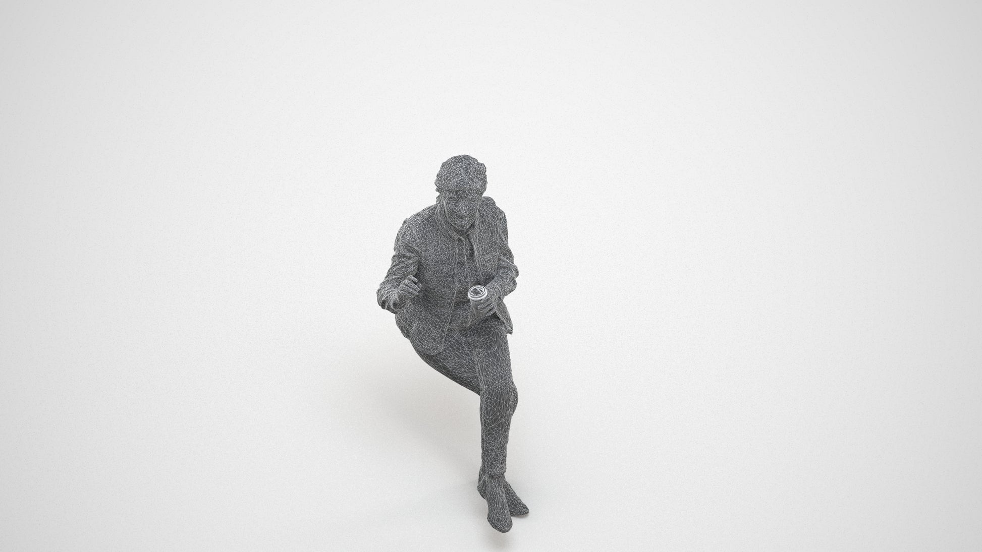 realistic 3D people senior woman casual sitting, render-ready for V-Ray and Corona, FBX OBJ, wireframe three-quarter view