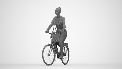 realistic 3D woman casual cycling, scanned archviz people for Blender and 3ds Max, wireframe back view