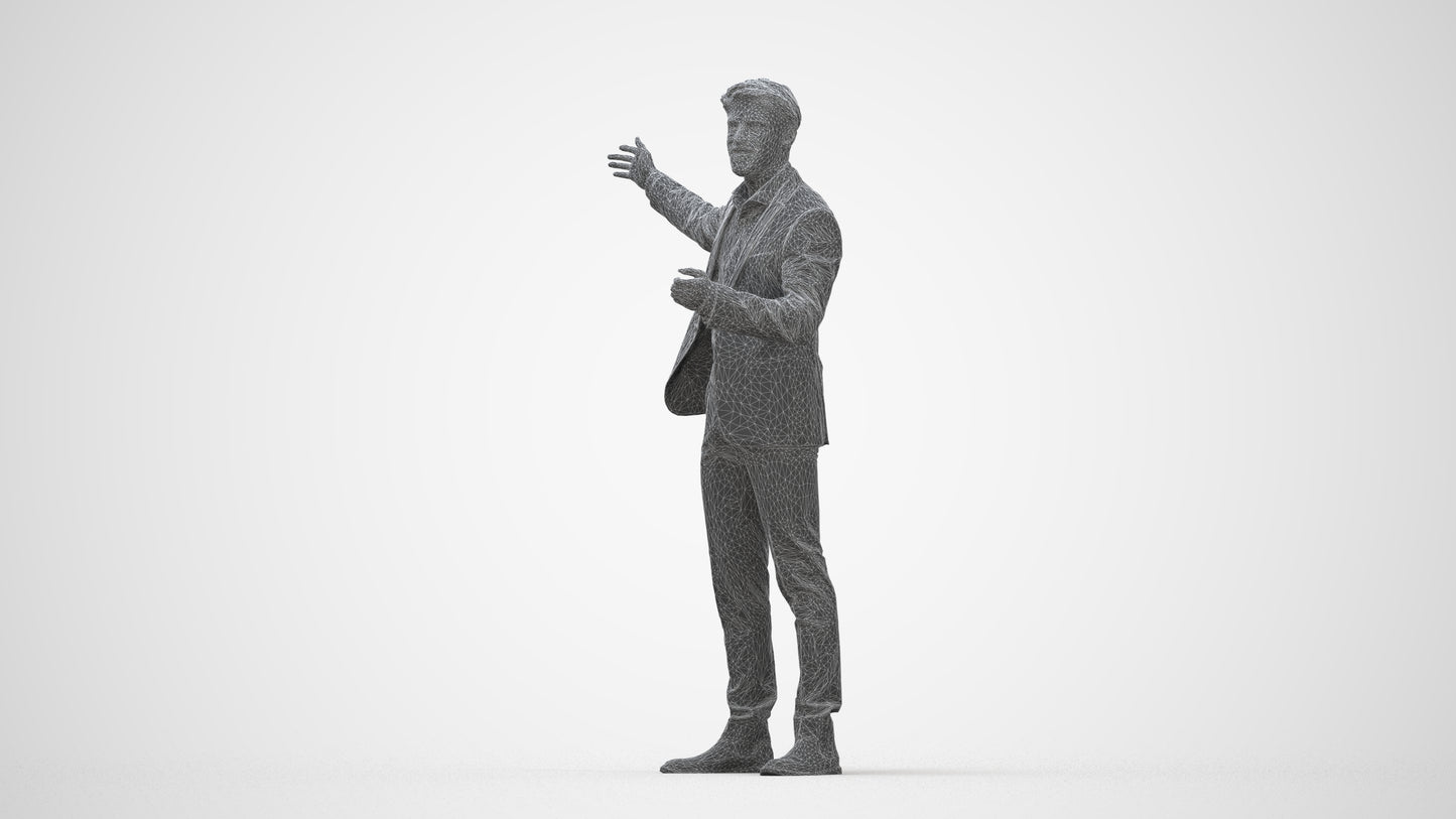 realistic 3D man business, scanned archviz people for Blender and 3ds Max, wireframe back view