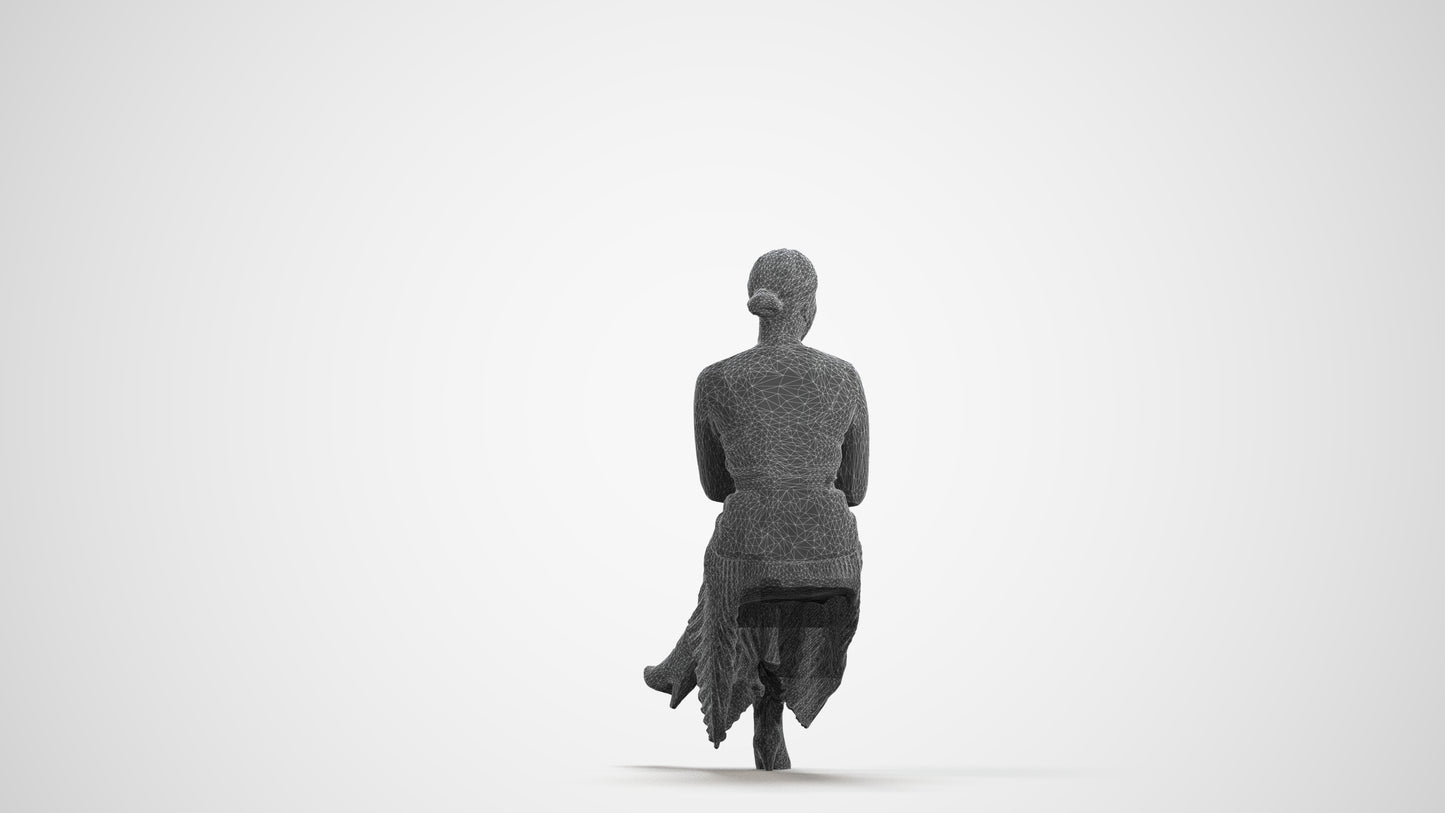 photogrammetry 3D woman casual sitting, realistic human model archviz FBX, wireframe front view