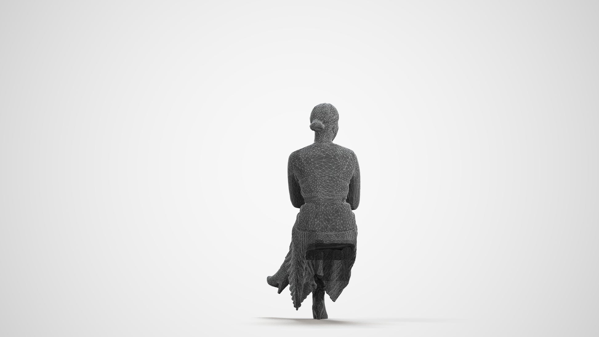 photogrammetry 3D woman casual sitting, realistic human model archviz FBX, wireframe front view