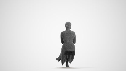 photogrammetry 3D woman casual sitting, realistic human model archviz FBX, wireframe front view