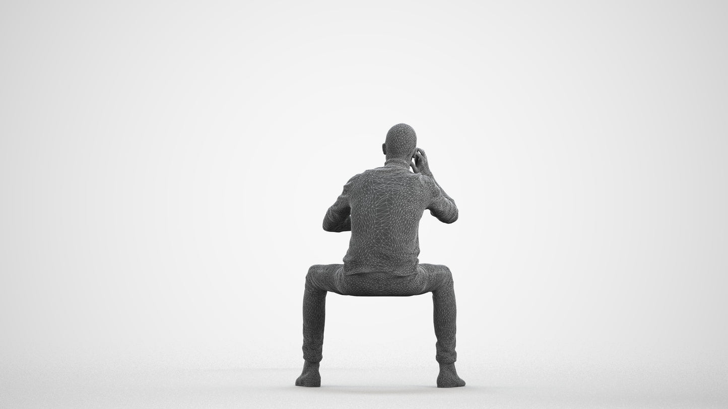 3D human model man casual business, photogrammetry scanned person for archviz, wireframe front view