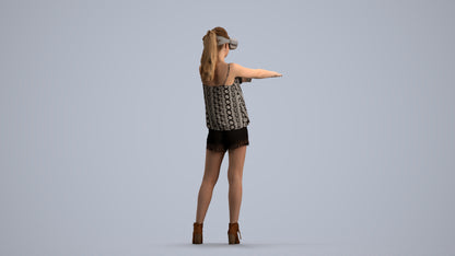 scanned 3D girl casual standing, photogrammetry people for Enscape and V-Ray, front view render