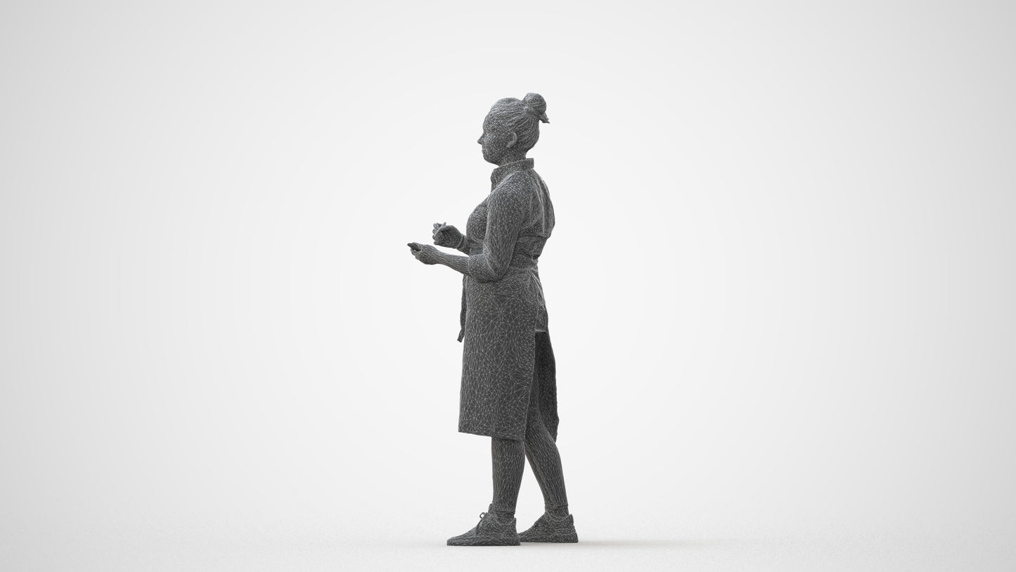3D human model woman standing, photogrammetry scanned person for archviz, square thumbnail