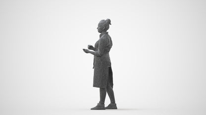 3D human model woman standing, photogrammetry scanned person for archviz, square thumbnail