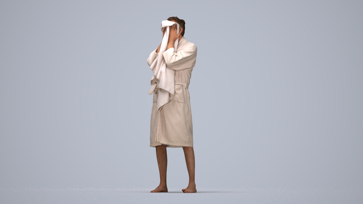realistic 3D man bathroom, scanned archviz people for Blender and 3ds Max, top-down view render