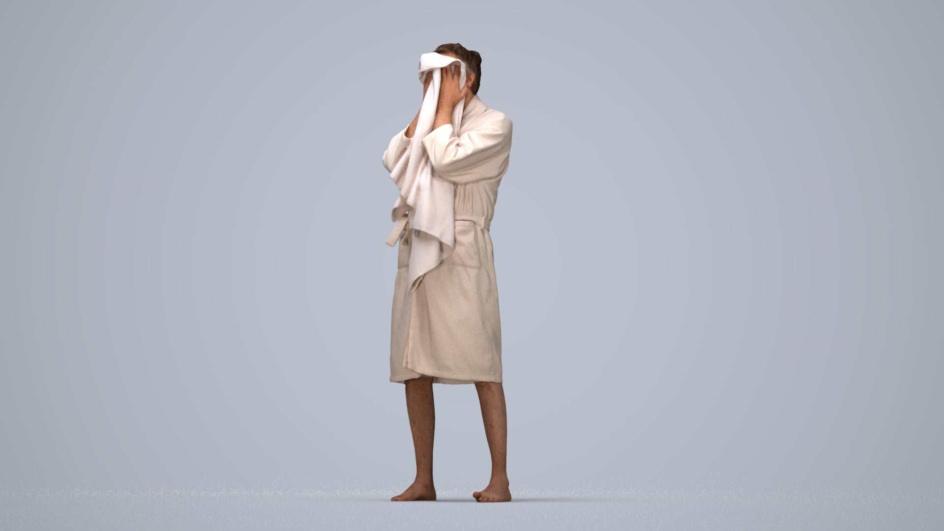realistic 3D man bathroom, scanned archviz people for Blender and 3ds Max, top-down view render