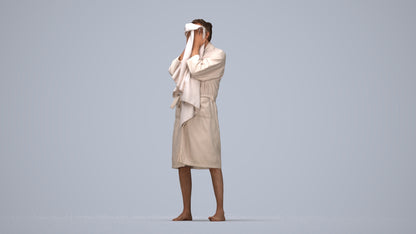 realistic 3D man bathroom, scanned archviz people for Blender and 3ds Max, top-down view render