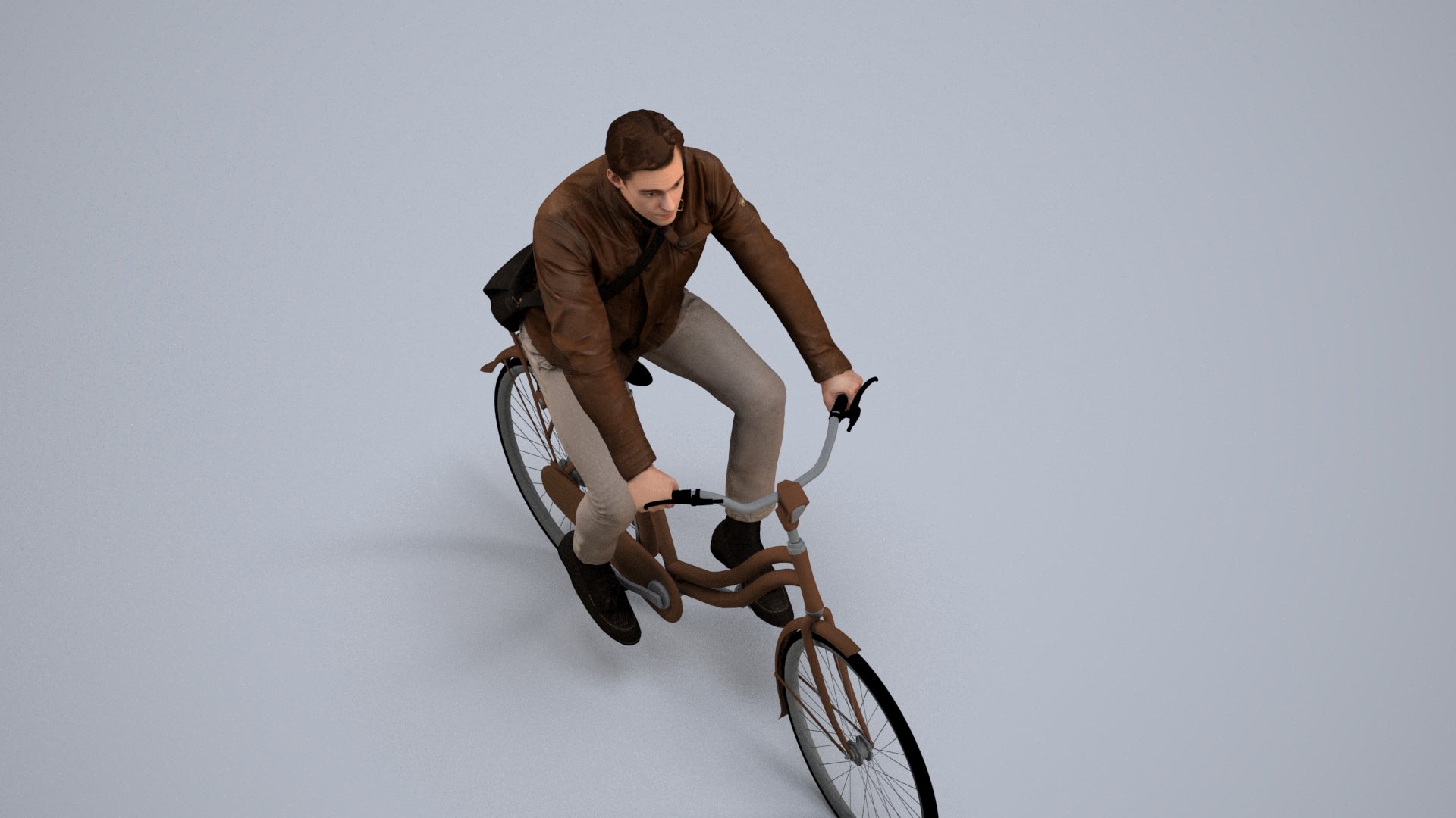 realistic 3D man casual cycling, scanned archviz people for Blender and 3ds Max, back view render