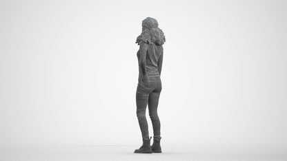 realistic 3D human woman casual standing, archviz people FBX OBJ for Blender, wireframe front view