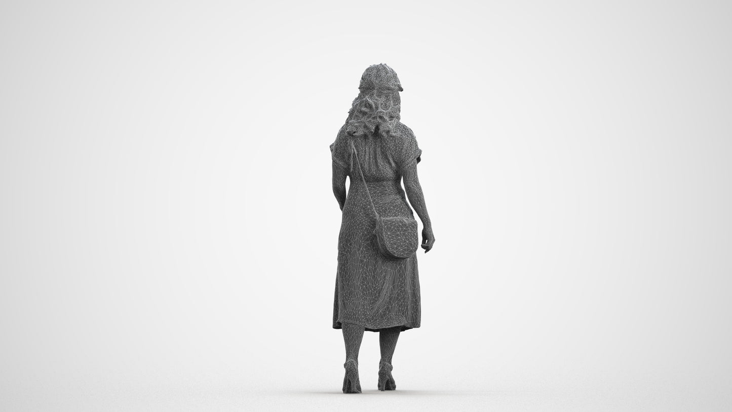 realistic 3D woman casual standing, scanned archviz people for Blender and 3ds Max, wireframe front view