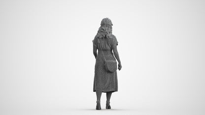 realistic 3D woman casual standing, scanned archviz people for Blender and 3ds Max, wireframe front view