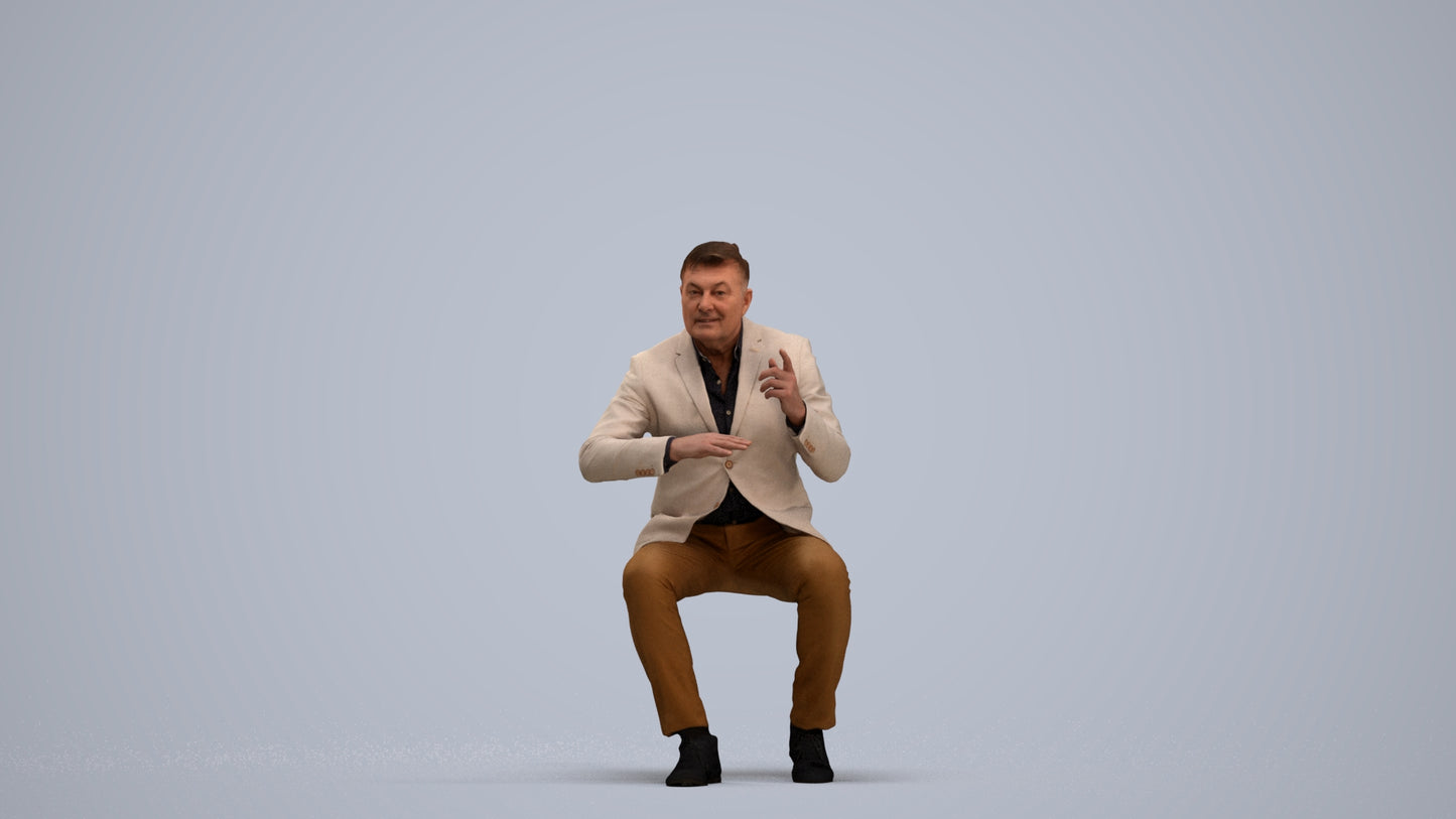 3D human model man business, photogrammetry scanned person for archviz, standing pose render