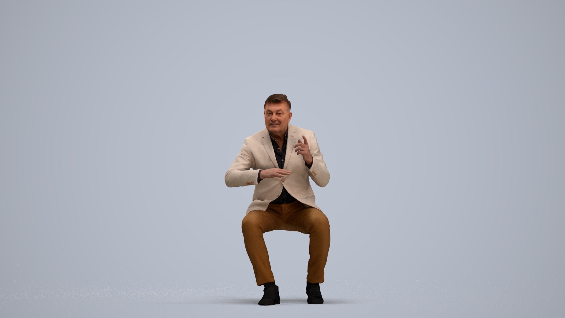 3D human model man business, photogrammetry scanned person for archviz, standing pose render