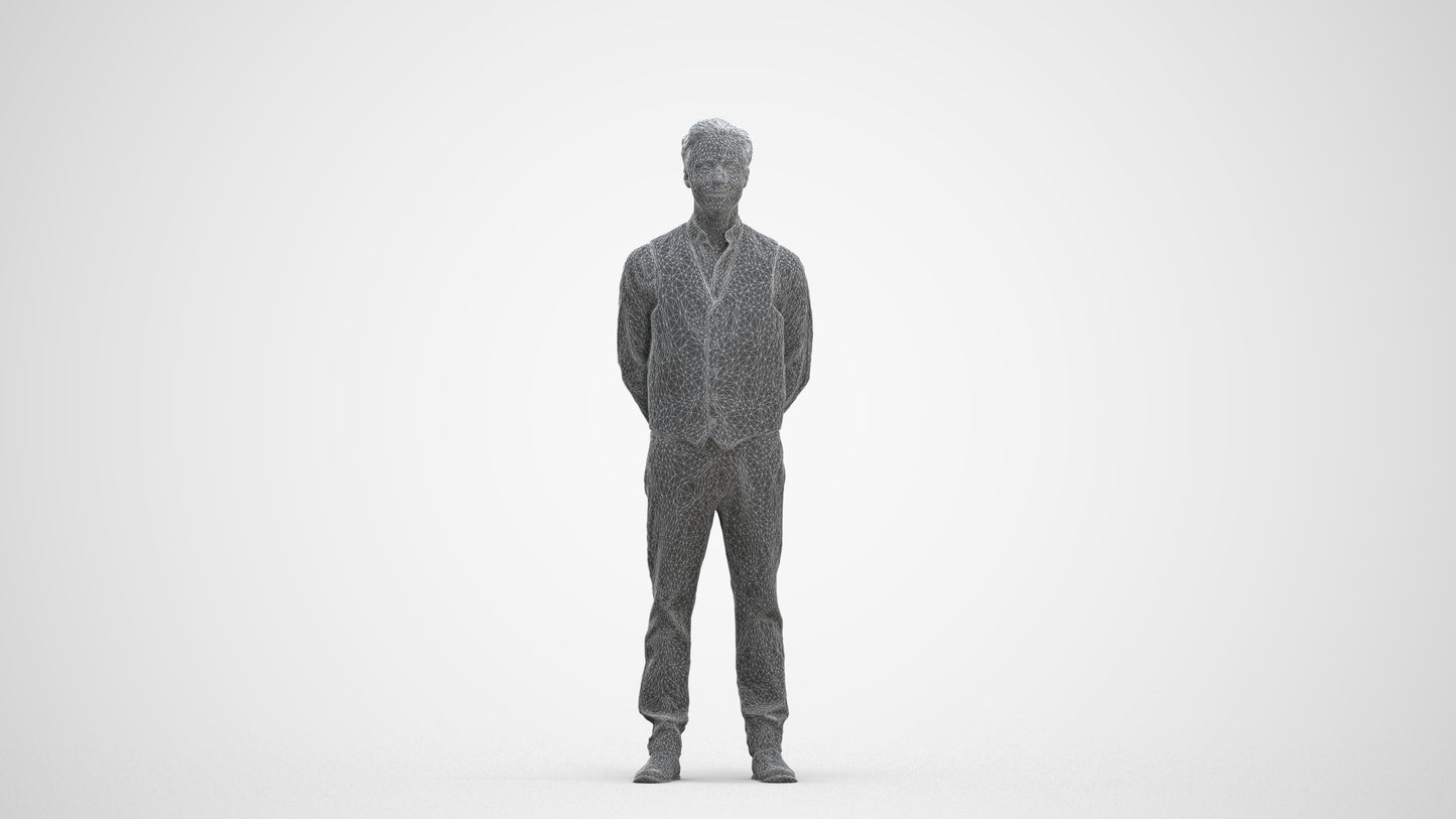 3D people model man hospitality, scanned human for 3ds Max rendering, three-quarter front view render