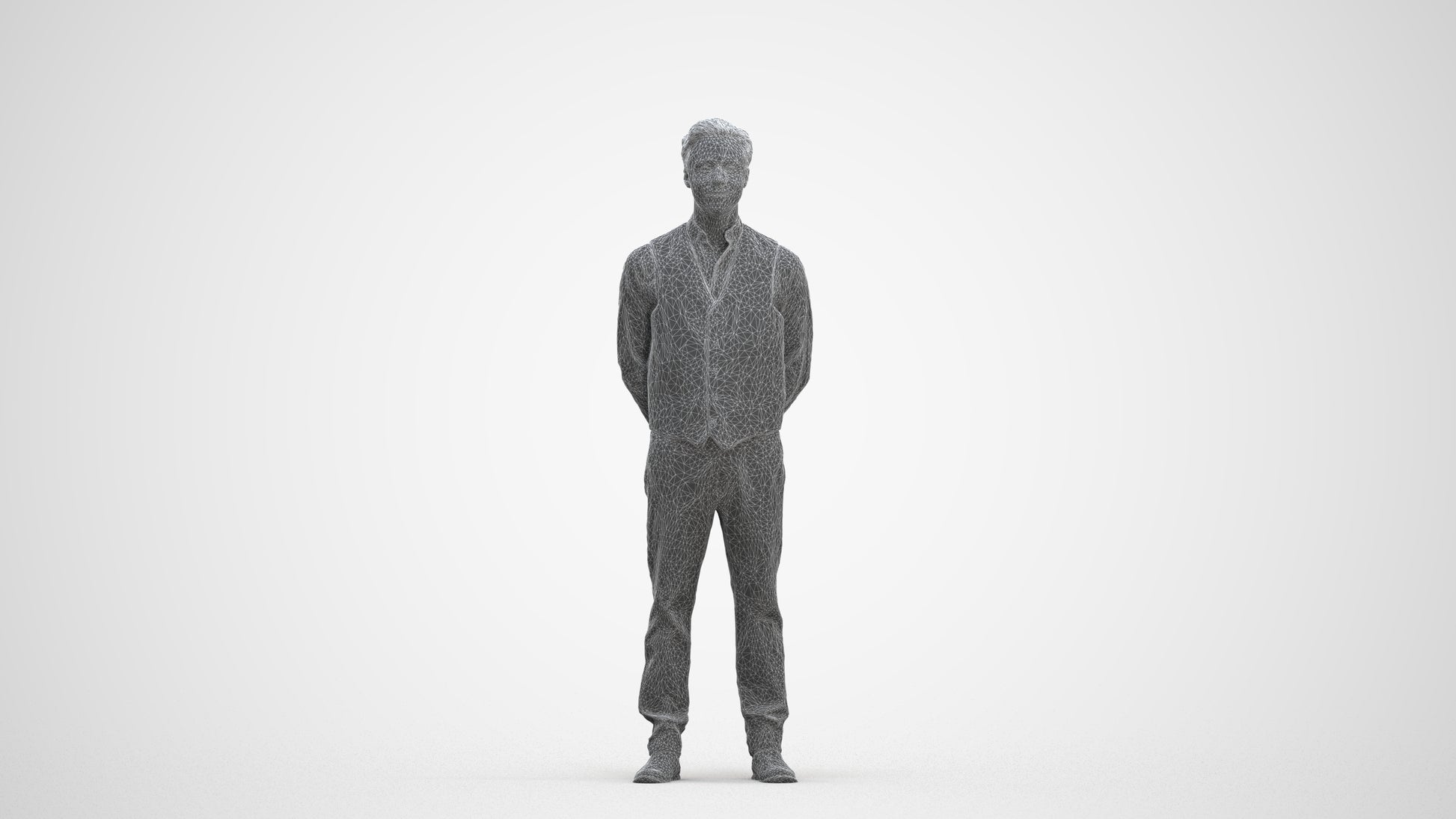 3D people model man hospitality, scanned human for 3ds Max rendering, three-quarter front view render