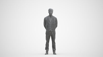 3D people model man hospitality, scanned human for 3ds Max rendering, three-quarter front view render