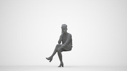 3D people model woman casual sitting, scanned human for 3ds Max rendering, wireframe back view