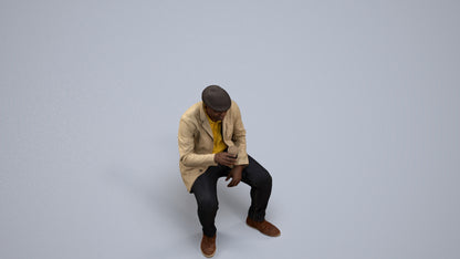 3D scanned man sitting casual, photorealistic archviz people for Enscape and SketchUp, back view render