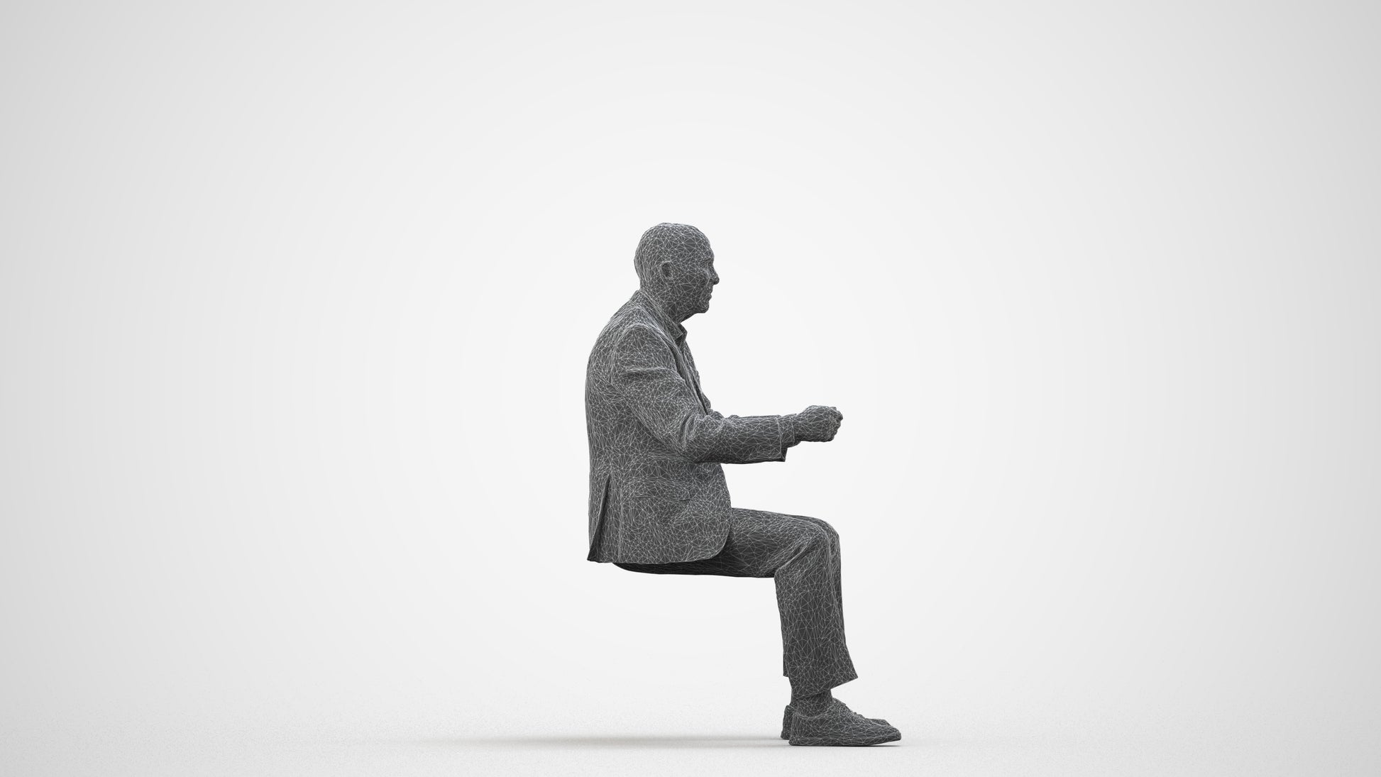 photogrammetry 3D senior man business driving, realistic human model archviz FBX, wireframe side view