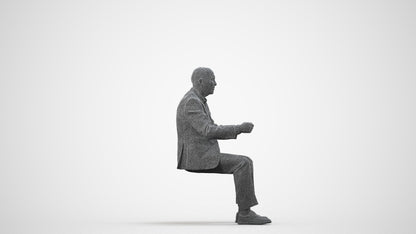 photogrammetry 3D senior man business driving, realistic human model archviz FBX, wireframe side view
