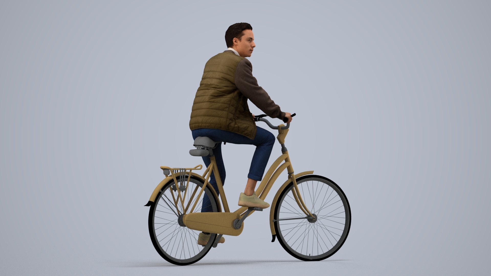 scanned 3D man casual cycling, photogrammetry people for Enscape and V-Ray, side view render