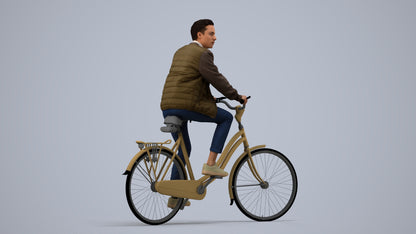 scanned 3D man casual cycling, photogrammetry people for Enscape and V-Ray, side view render