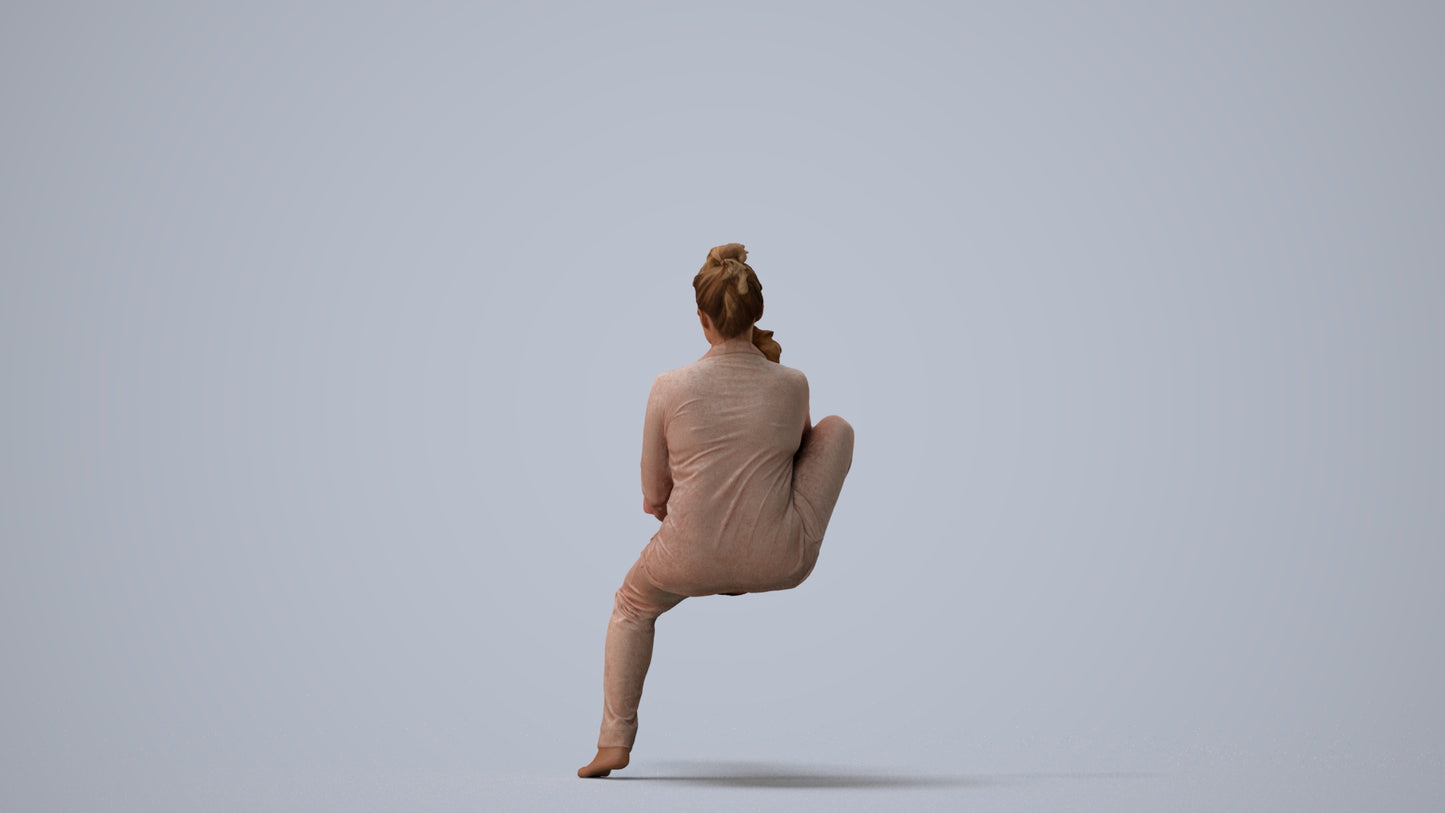 3D human model girl kids, photogrammetry scanned person for archviz, three-quarter view render