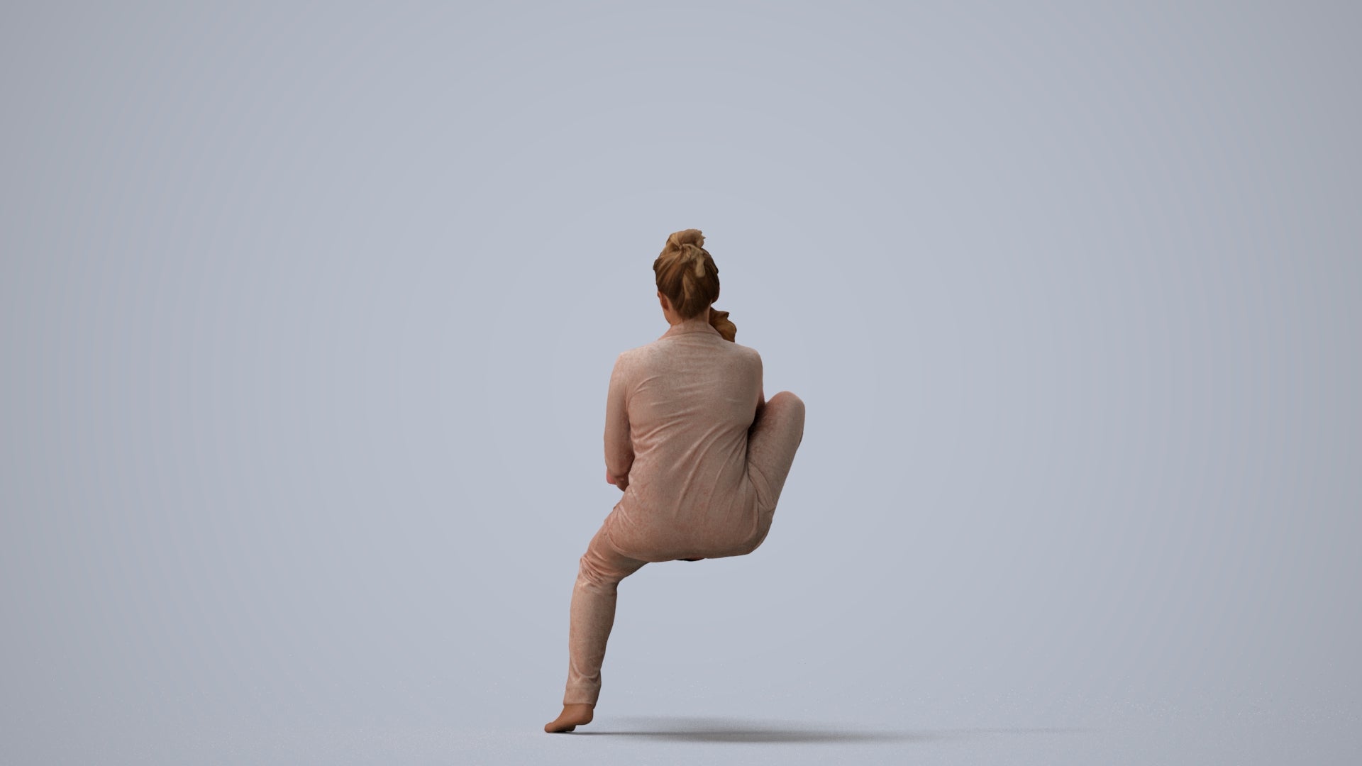 3D human model girl kids, photogrammetry scanned person for archviz, three-quarter view render