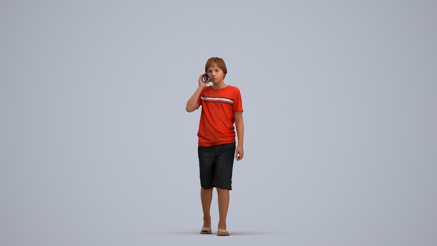 3D human model boy casual kids, photogrammetry scanned person for archviz, standing pose render