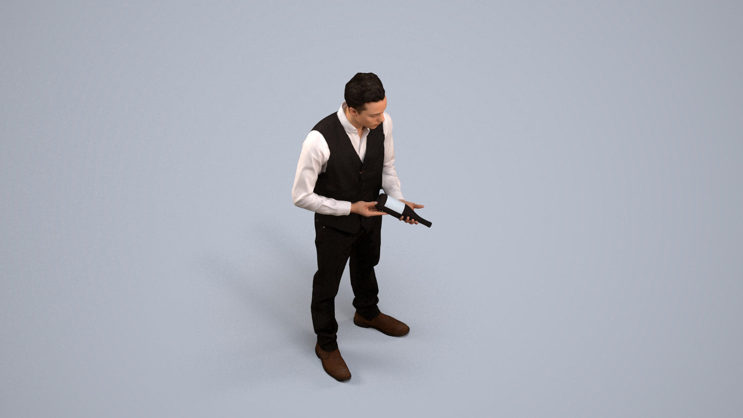 3D human model man hospitality, photogrammetry scanned person for archviz, back view render